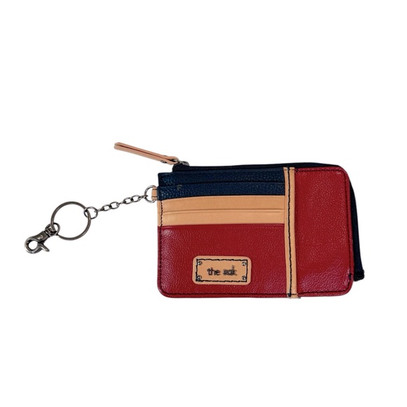 The Sak Iris Leather Card Wallet Red Tan Blue Key Ring Travel Vacation - Picture 1 of 11